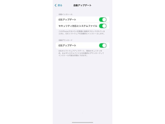 「自動アップデート」の項目をオンにすると、OSが自動でアップデートされます