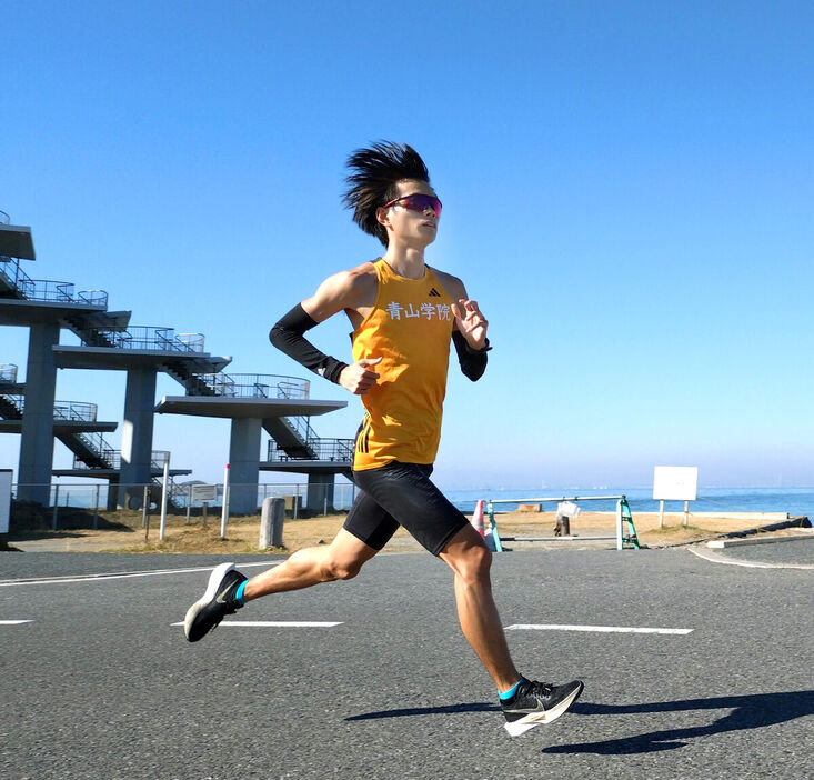 最後の箱根駅伝５区に向けて、千葉・富津合宿で走り込んだ青学大・若林（カメラ・竹内　達朗）