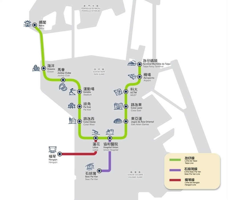 マカオLRTの路線ネットワーク（図版：澳門輕軌股份有限公司）