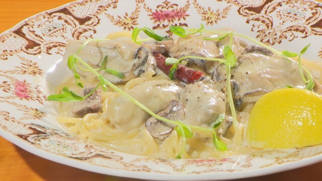 てれやカフェ「牛窓牡蠣のレモンクリームパスタ」（サラダ・スープ・ドリンク付）2580円