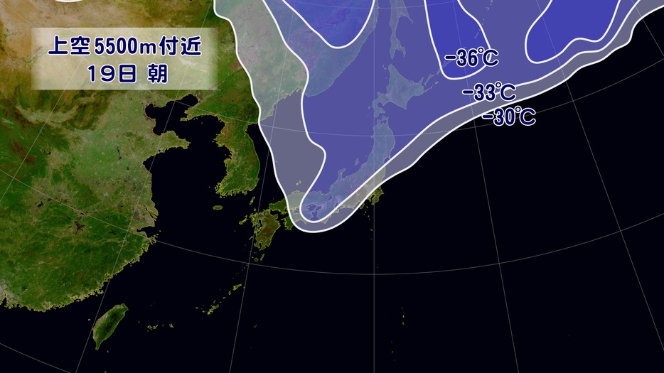 19日(木)朝の上空の寒気の予想