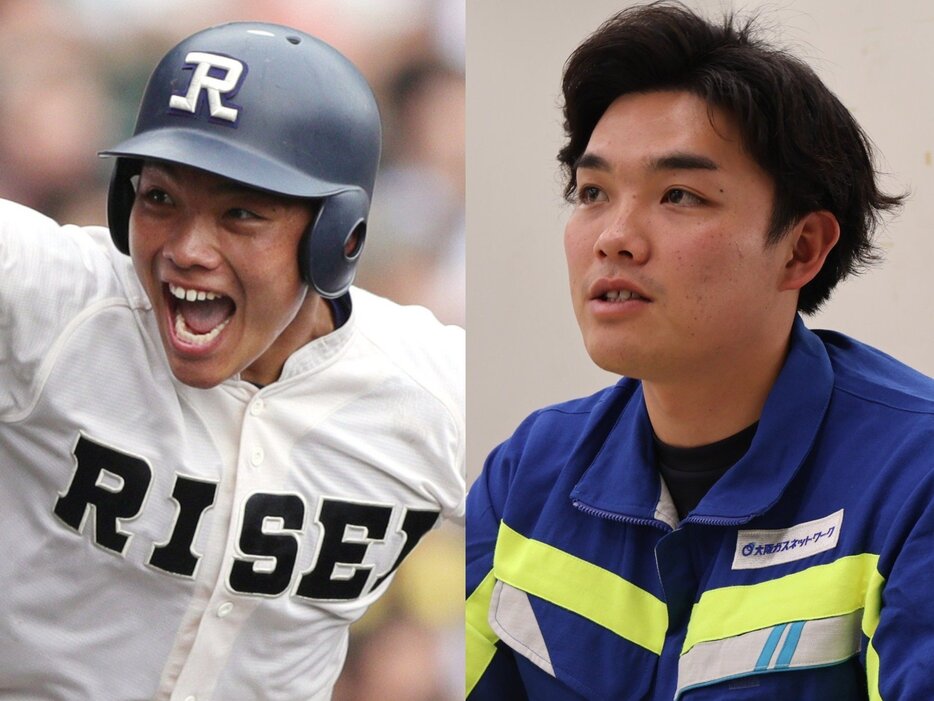 大阪の名門・履正社の主将として2019年の甲子園で日本一となった野口海音。23歳の若さで引退を決めたが記憶に残るのは最大のライバルとの死闘だった photograph by (L)JIJI PRESS、(R)Fumi Sawai