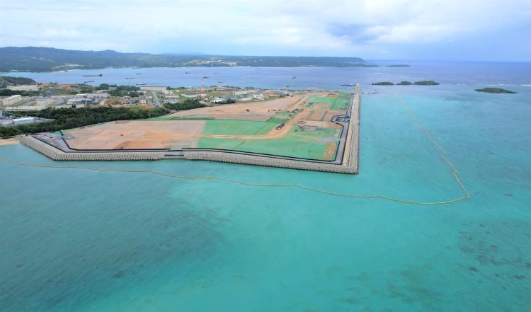 埋め立て工事が進む辺野古新基地の建設現場（2023年撮影）