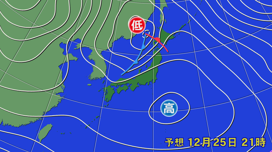 25日(水)午後9時の予想天気図