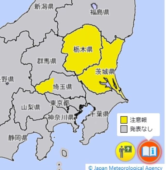 低温注意報が発表されている地方（28日午後4時41分、気象庁HPから）