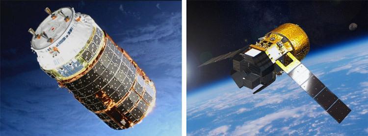 （左）こうのとり8号機＝JAXA、NASA提供、（右）HTV-Xの想像図＝JAXA提供