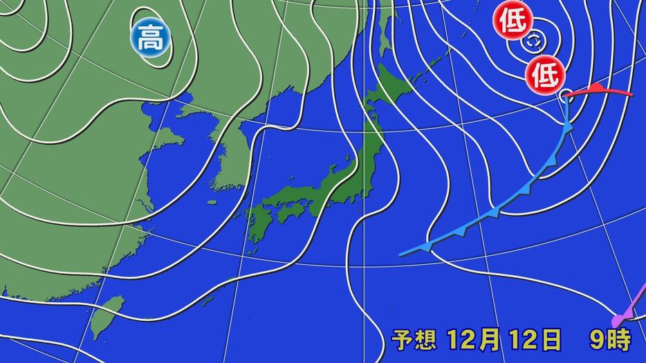 12日(木)午前9時の予想天気図