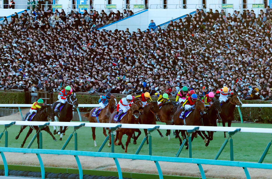 第６９回有馬記念を制した戸崎圭太騎乗のレガレイラ（右から３頭目）＝２２日、中山競馬場