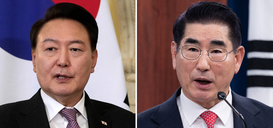 韓国の尹錫悦大統領（左）と金龍顕前国防相（ＡＦＰ時事）