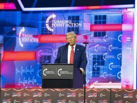 Donald Trump speaks during Turning Point USA’s AmericaFest at the Phoenix Convention Center in Phoenix, Arizona, on Dec. 22.