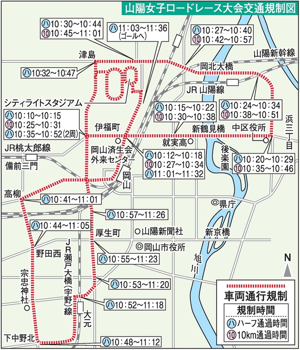 山陽女子ロードレース大会交通規制図