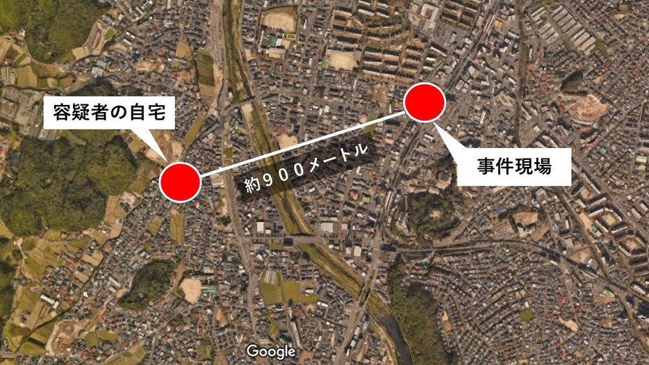 現場と容疑者宅の位置関係