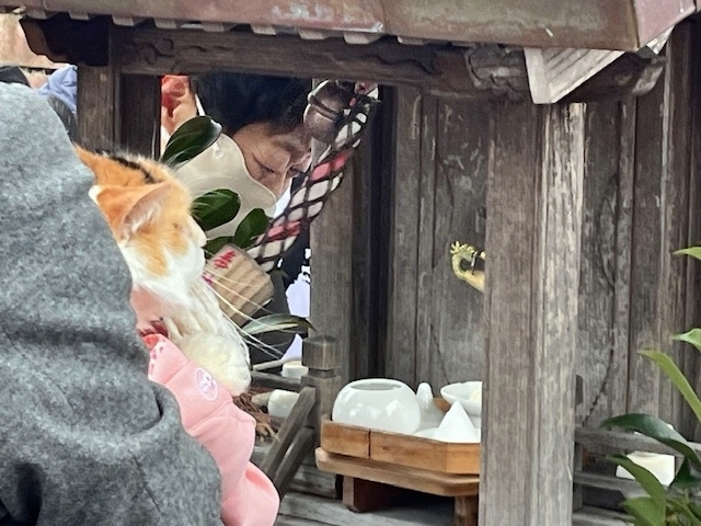 たま神社に一年の無事を報告するニタマ駅長ら