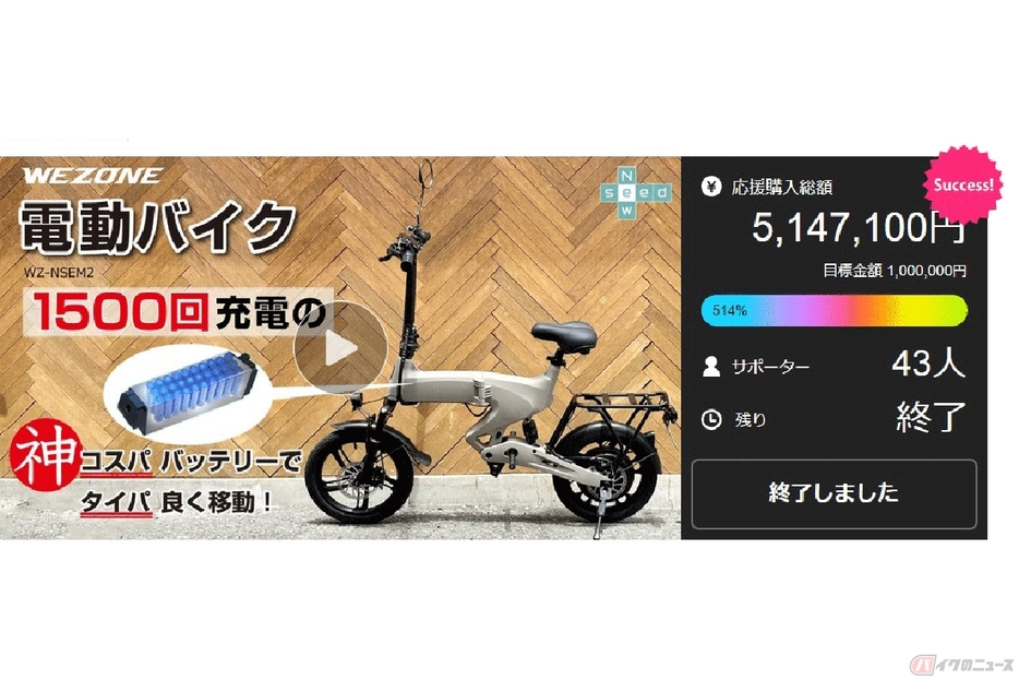 マクアケで大人気の特例特定小型原動機付自転車「WEZONE電動バイク」の一般販売を開始