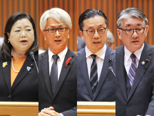 【右から川口円議員、辻内裕也議員、喜田健児議員、谷川孝栄議員】