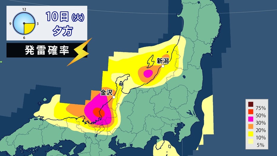 10日(火)夕方の発雷確率