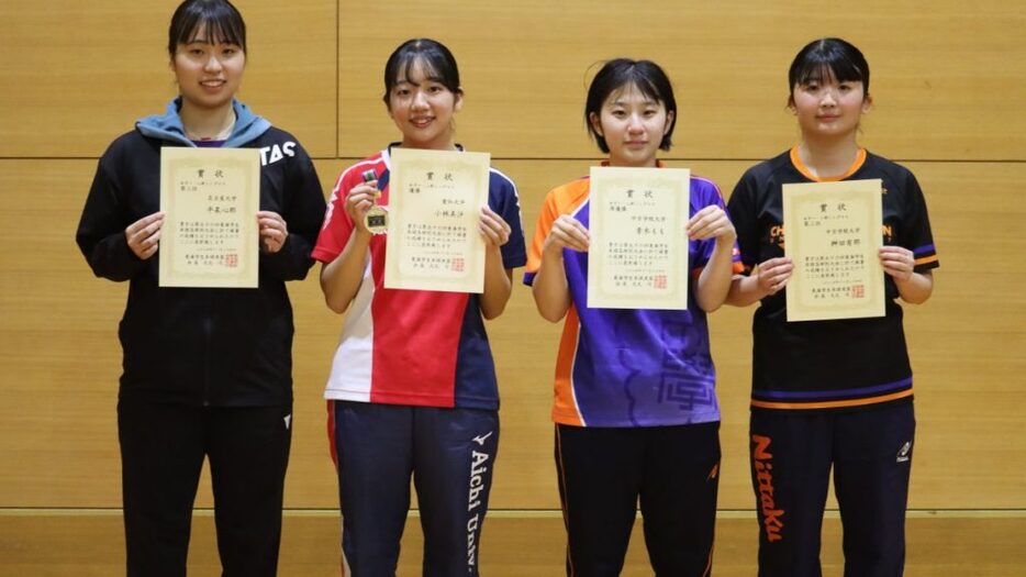 写真：女子1・2部シングルス入賞者/提供：東海学生卓球連盟