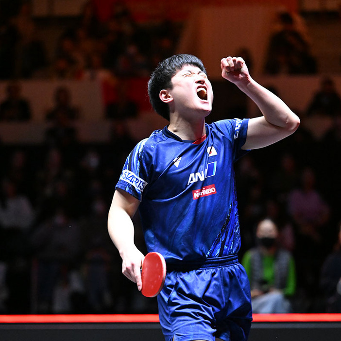 WTTファイナルズ福岡、男子シングルス準優勝の張本智和。大会を大いに盛り上げた