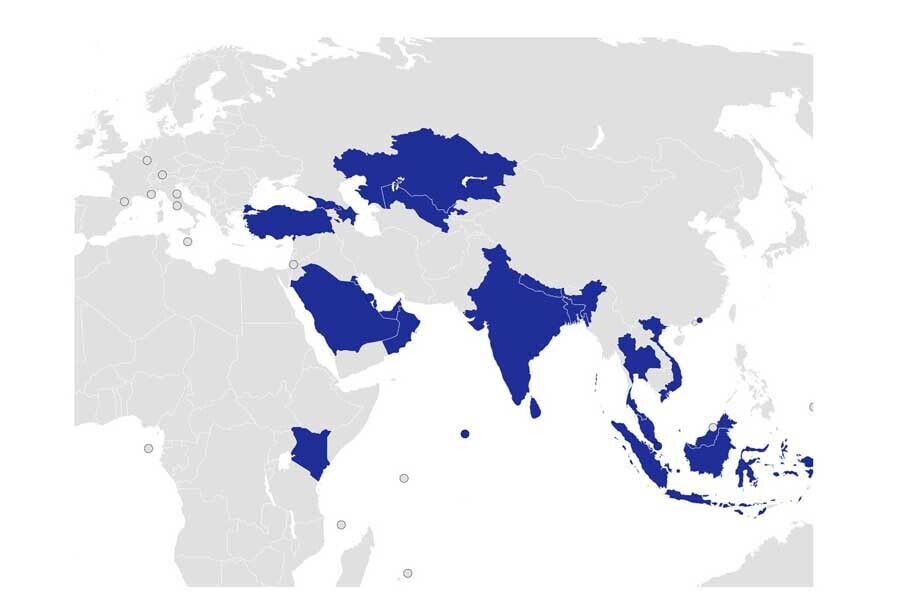 2024年10月現在、インディゴが運航している国（画像：WikiPate）