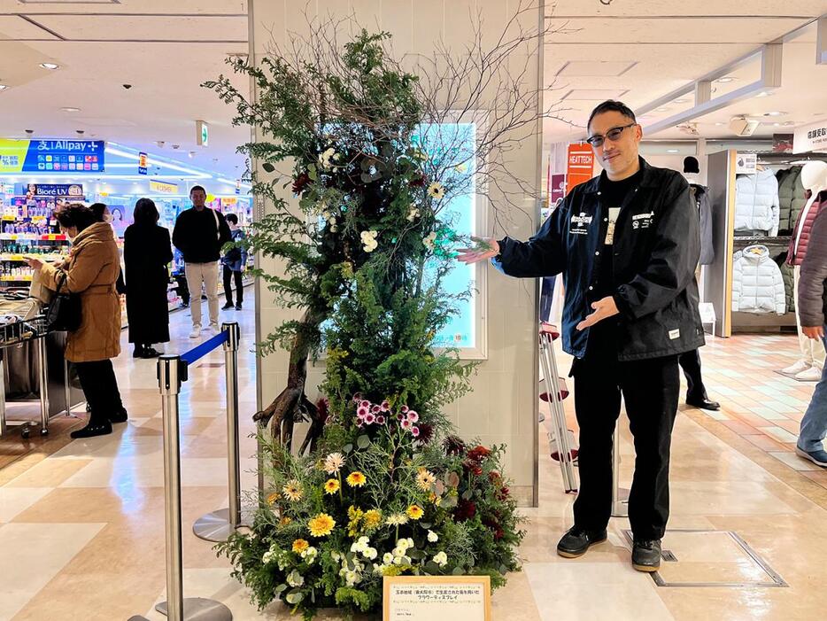 東大阪・玉串地域の菊を使った清水信行さんのクリスマスディスプレー