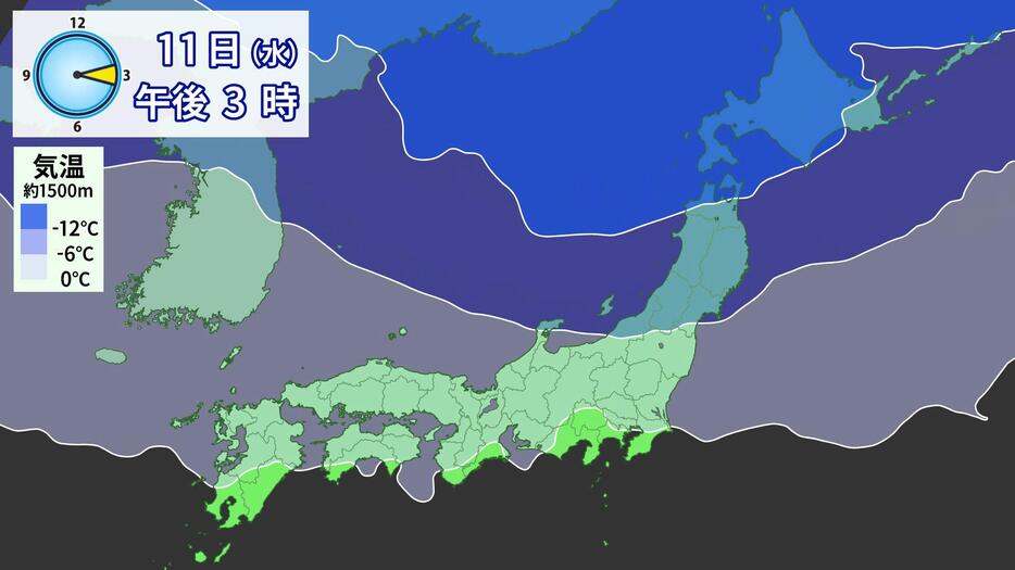 上空1500メートル付近の寒気予想