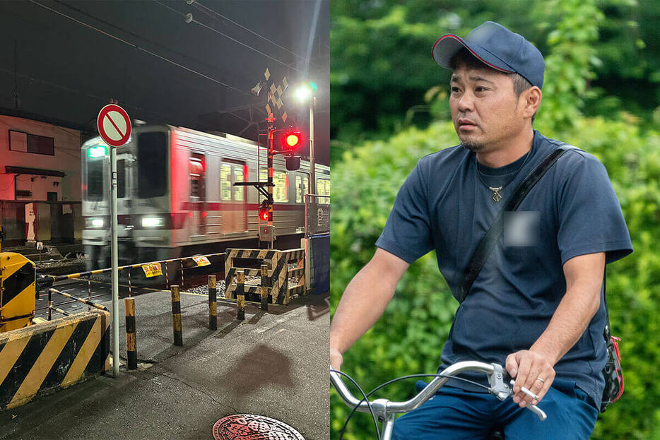 高野修さんが亡くなった踏切（左・東京都板橋区）と殺人と監禁容疑で逮捕された佐々木学容疑者（右）