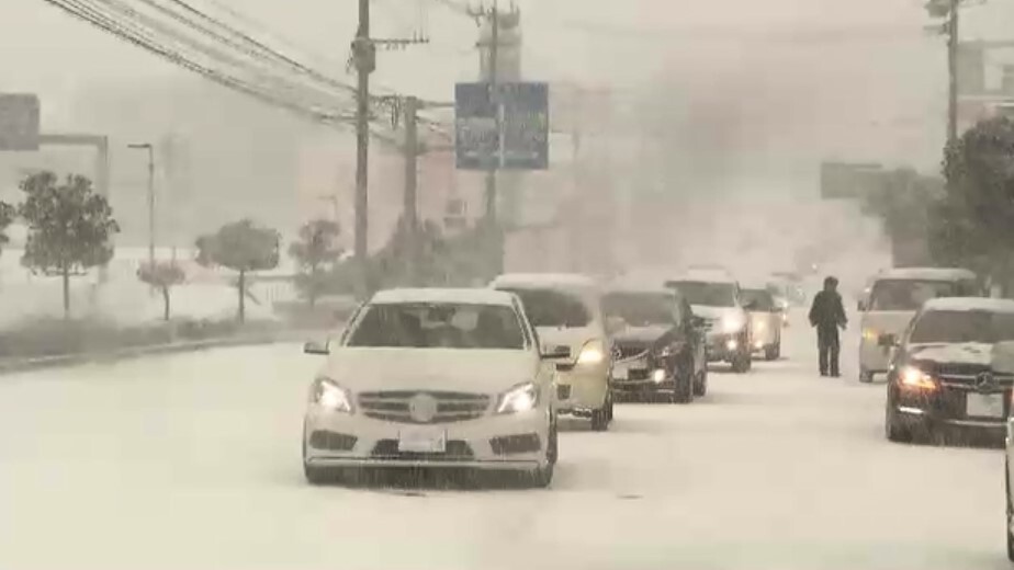 国道3号線などで車両が立ち往生(2016年1月)