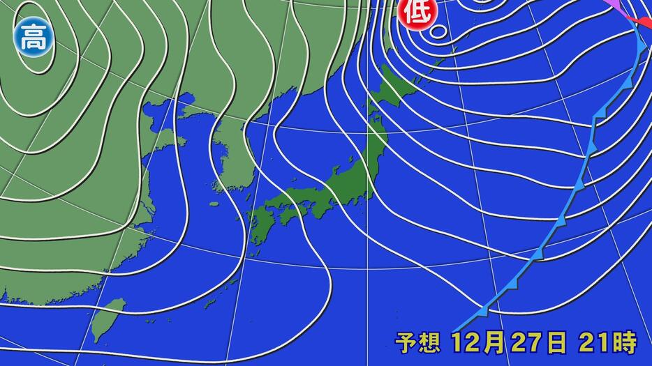 27日(金)午後9時の予想天気図