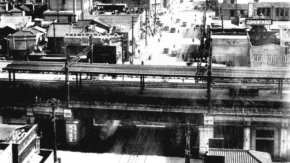 1930（昭和5）年頃の御徒町駅。春日通りにはまだ路面電車の線路がある。鉄道博物館所蔵