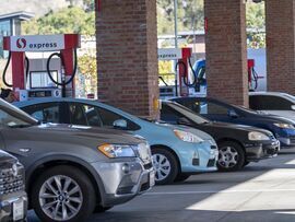 Customers refuel at a gas station in Hercules, California.