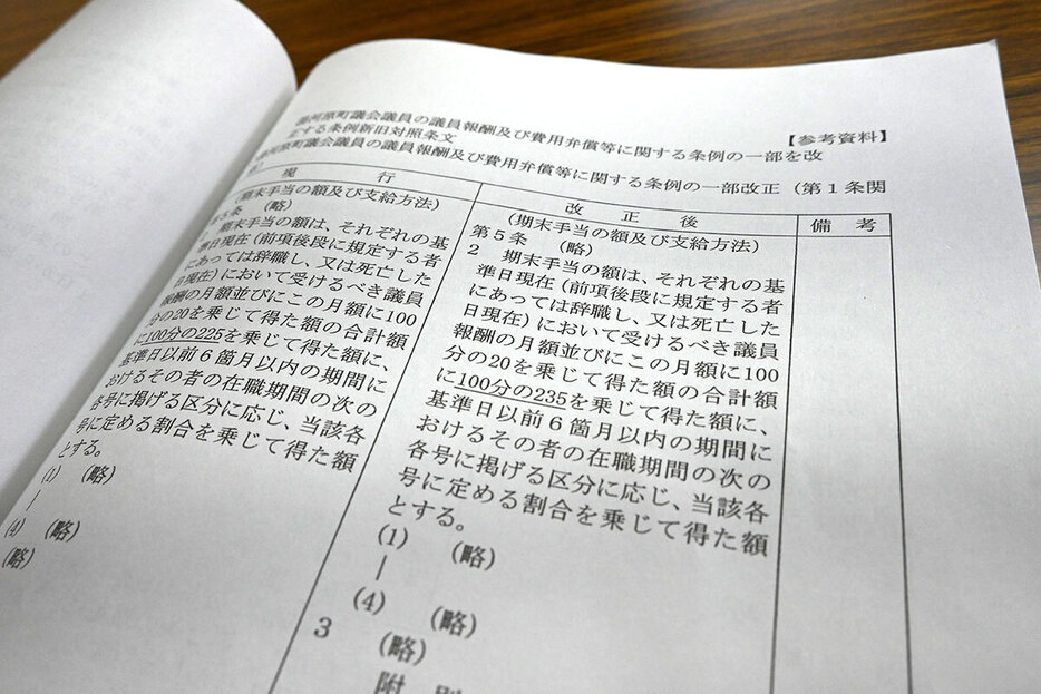 湯河原町議のボーナス金額の引き上げを求める条例改正案