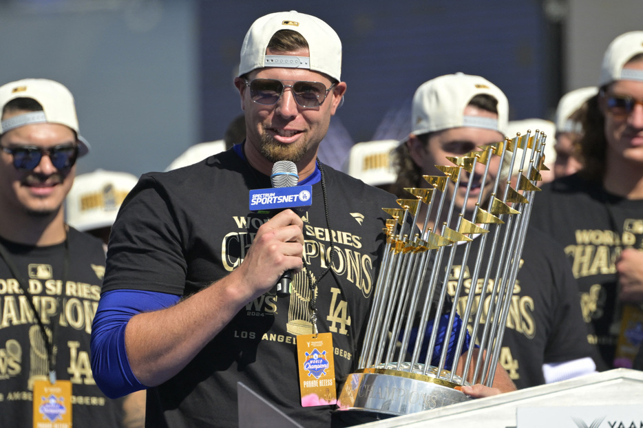 ＭＬＢで大谷翔平選手と山本由伸投手の所蔵するドジャースは１０日、救援右腕ブレーク・トレイネン投手（写真）と２年２２００万ドルの再契約を結んだと発表した。米カリフォルニア州ロサンゼルスで１１月撮影（２０２４年　ロイター/USA TODAY Sports）