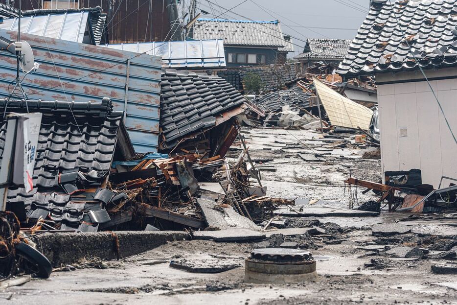 鵜飼地区では、地震発生後に高さ約3メートルの津波が押し寄せた＝2024 年2月7日、珠洲市宝立町鵜飼（吉岡栄一撮影）