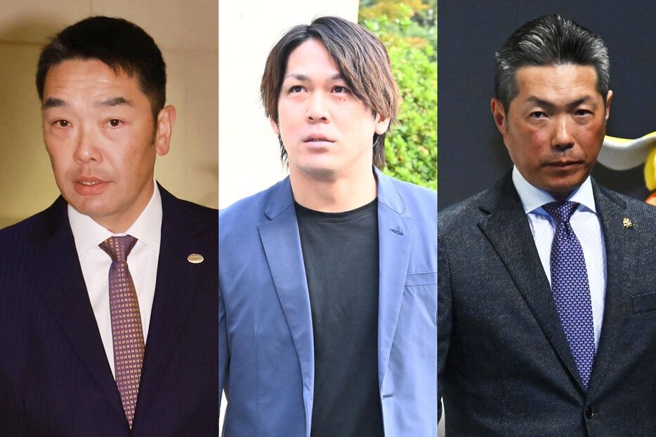 左から巨人・阿部監督、甲斐拓也、ソフトバンク・小久保監督