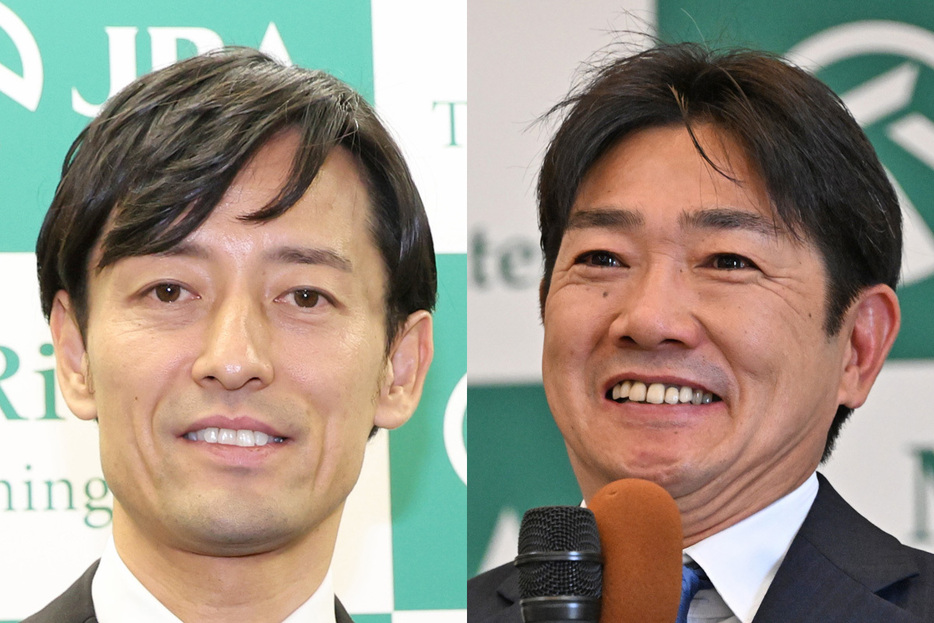 秋山真一郎調教師（左）と田中勝春調教師