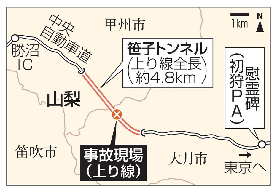 笹子トンネル事故現場、初狩PA、慰霊碑