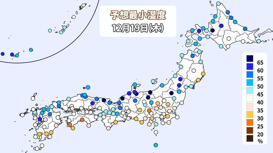 19日(木)の予想最小湿度