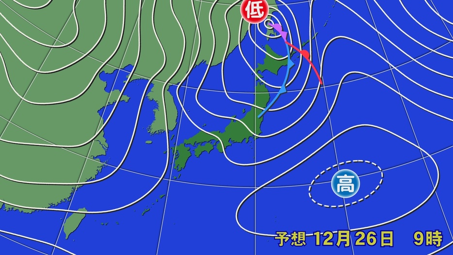 26日(木)午前9時の予想天気図