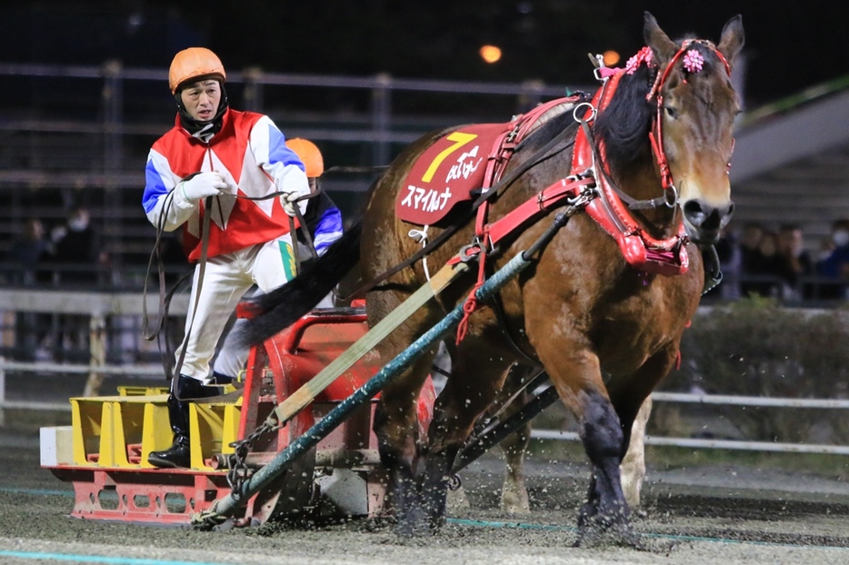 ばんえいオークス・スマイルカナと西謙一騎手 (C)ばんえい十勝