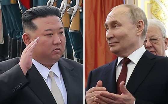 北朝鮮の金正恩国務委員長（左）とロシアのプーチン大統領