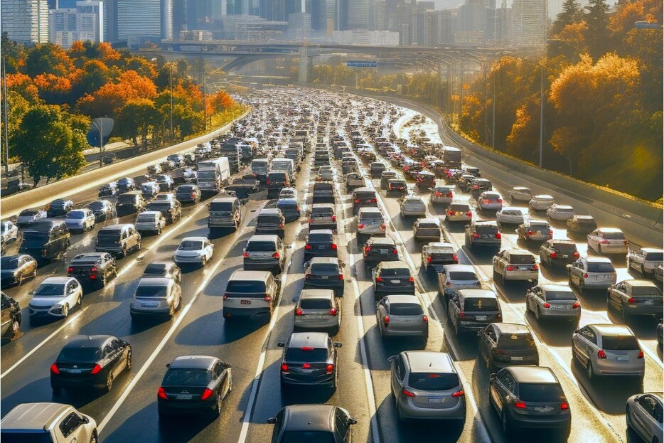 渋滞する高速道路のイメージ（画像：写真AC）。