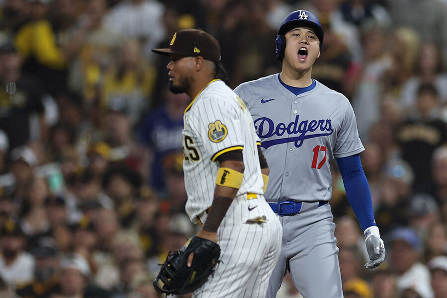 ドジャース・大谷翔平（右）とパドレスのルイス・アラエス【写真：Getty Images】