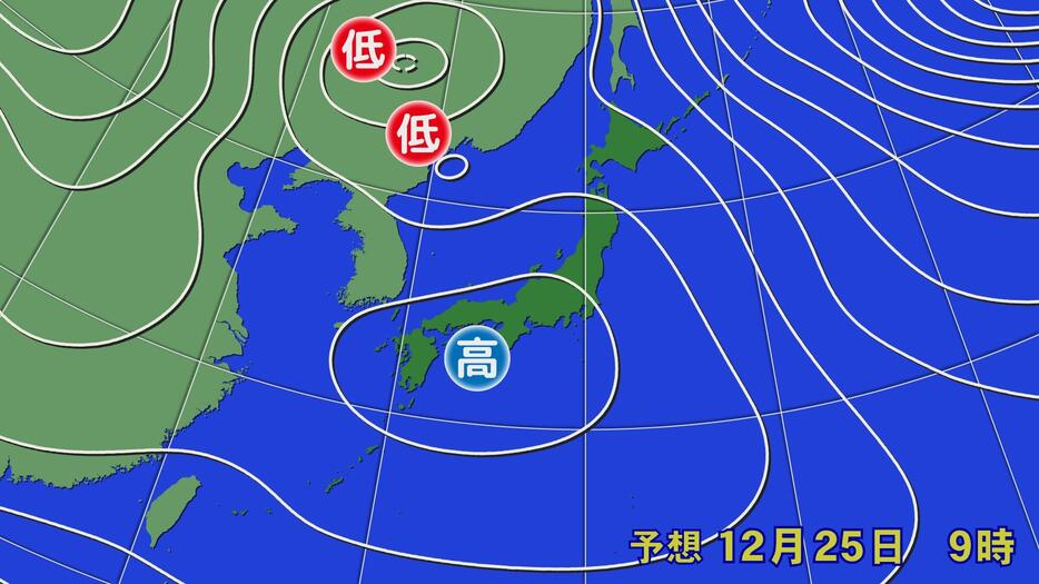 12月25日（水）午前9時の予想天気図