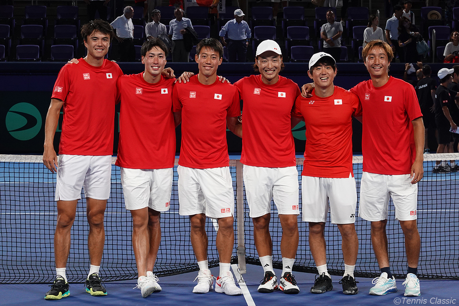 9月のワールドグループ1部でコロンビアに勝利した日本チーム（写真：Tennis Classic）