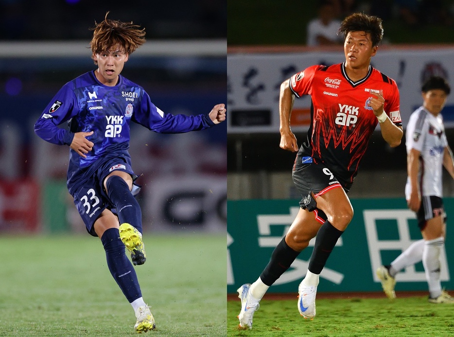 MF高橋馨希(左)とFW碓井聖生(J.LEAGUE)