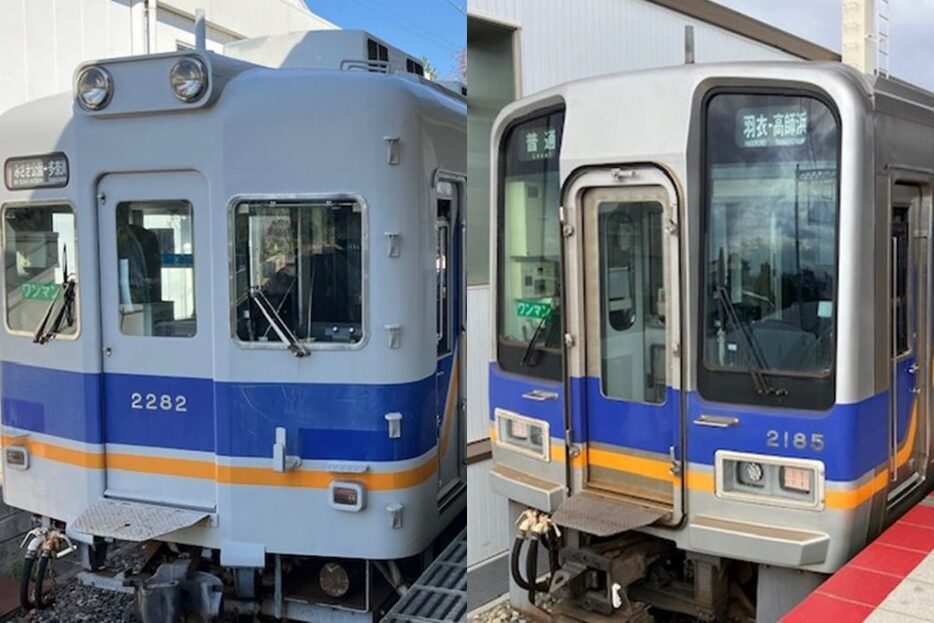 南海多奈川線を走る列車（左）と、高師浜線を走る列車