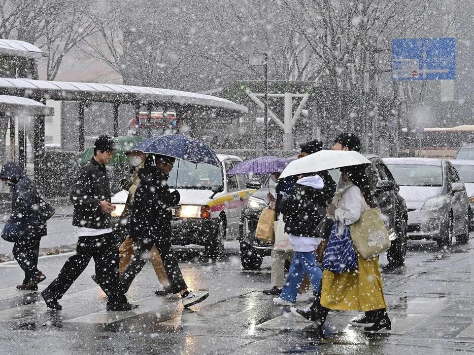 断続的に雪が降った福島市内＝22日午後2時55分ごろ