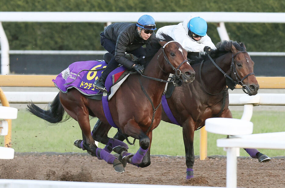 ドウデュース（左）は武豊を背に馬なりで好時計（カメラ・高橋　由二）