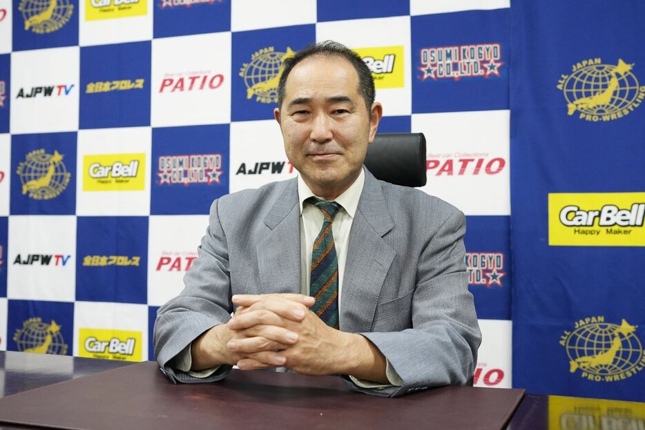 独占取材に応じた全日本プロレス・福田剛紀社長