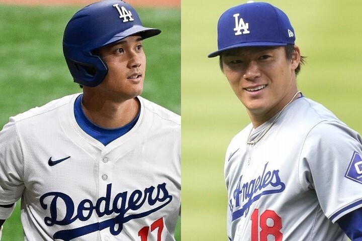 同僚となって１年目でワールドシリーズ制覇を果たした大谷（左）と山本（右）。２年目は連覇を狙う。(C) Getty Images